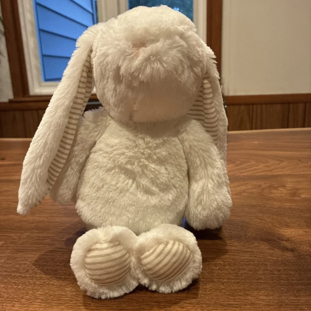 Munequitas Plush White Bunny Rabbit Tan Striped Ears Cherish Friends Lovey 12